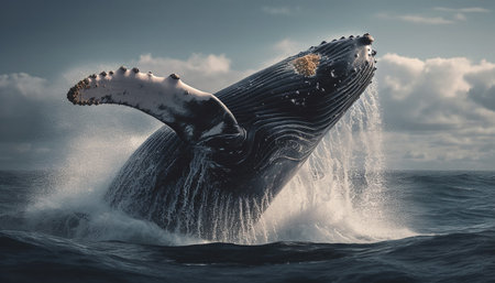 Majestic humpback whale splashing in the aquatic landscape, underwater adventure generated by artificial intelligenceの素材