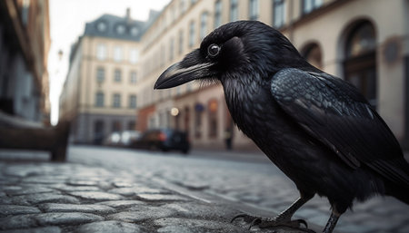 City pigeon perching on gothic building, scavenging for winter food generated by artificial intelligenceの素材