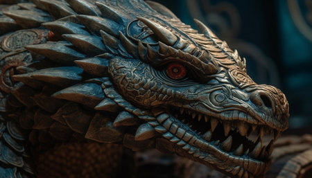 Dragon statue with animal head and teeth, ancient Chinese culture generated by artificial intelligenceの素材