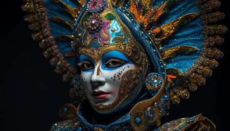 Ornate mask adorns woman face in traditional carnival celebration generated by artificial intelligenceの素材