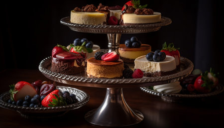 Indulgent berry cheesecake with fresh raspberry and whipped cream decoration generated by artificial intelligenceの素材