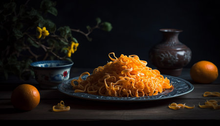 Illuminated skyscrapers reflect on dark waterfront in futuristic cityscape generated by artificial intelligenceの素材