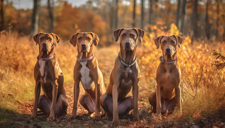 Purebred retriever and terrier sitting in nature, playful and cheerful generated by artificial intelligenceの素材