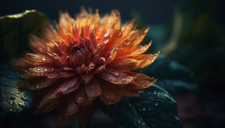 Vibrant gerbera daisy in formal garden, wet with dew drops generated by artificial intelligenceの素材