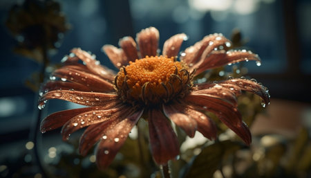 Vibrant gerbera daisy in wet meadow, beauty in nature gift generated by artificial intelligenceの素材