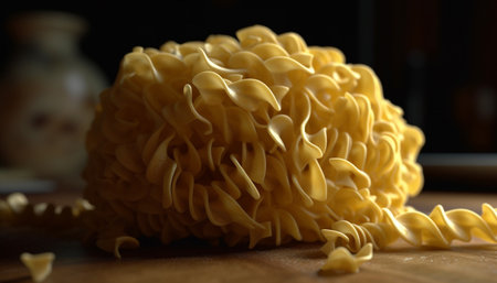 Fresh homemade pasta, healthy meal with organic ingredients on wooden table generated by artificial intelligenceの素材