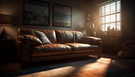 Modern living room with comfortable sofa and elegant decor generated by artificial intelligenceの素材