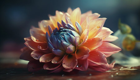 Beauty in nature: Pink lotus blossom in wet pond water generated by artificial intelligenceの素材