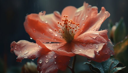 Vibrant gerbera daisy in wet garden, showcasing beauty in nature generated by artificial intelligenceの素材