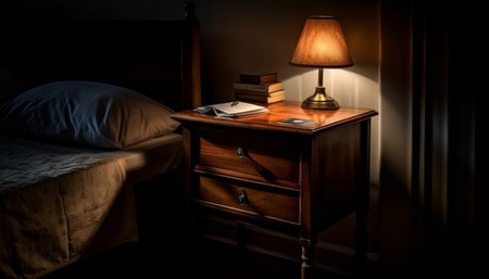 Modern luxury bedroom with elegant decor and antique bookshelf generated by artificial intelligenceの素材