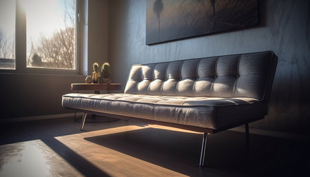 Modern luxury apartment with comfortable sofa and elegant decor generated by artificial intelligenceの素材