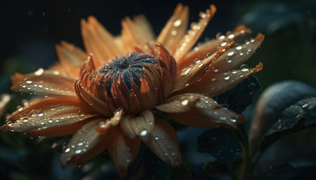 Single flower in wet meadow, purple petal with dew drop generated by artificial intelligenceの素材