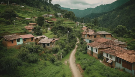 Green rice paddy hut in Sa Pa, showcasing indigenous culture generated by artificial intelligenceの素材