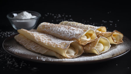 Stack of homemade pancakes on a plate, ready to eat generated by artificial intelligenceの素材