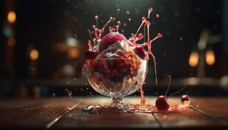 Organic berry desert, sweet drop of nature refreshing liquid generated by artificial intelligenceの素材