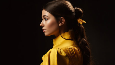 Beautiful young woman exudes elegance and sensuality in fashion portrait generated by artificial intelligenceの素材