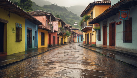 Old town ancient architecture showcases indigenous cultures and Christian history generated by artificial intelligenceの素材
