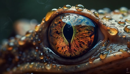 Green lizard staring underwater, eye focused on foreground beauty generated by artificial intelligenceの素材