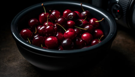 Juicy berry fruit bowl, a refreshing summer snack for healthy lifestyles generated by artificial intelligenceの素材
