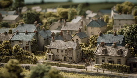 Old Catholic chapel nestled in rural landscape with green meadow generated by artificial intelligenceの素材
