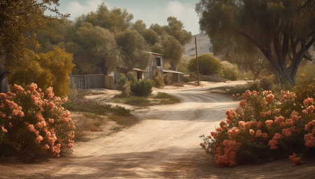 Travel through rural scenes, admire beauty in nature architecture generated by artificial intelligenceの素材