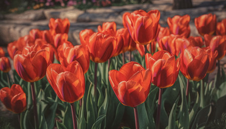 Vibrant tulip bouquet showcases beauty in nature fresh springtime growth generated by artificial intelligenceの素材