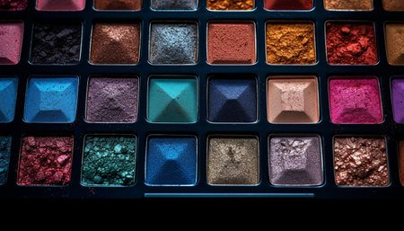 Vibrant colors of eyeshadow palette create glamorous make up variations generated by artificial intelligenceの素材