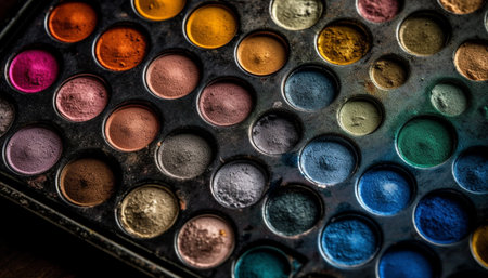 Vibrant beauty palette set in a row, industry work tool generated by artificial intelligenceの素材