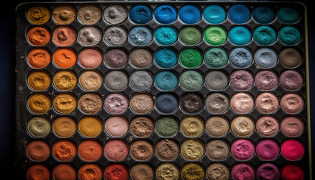 A large group of men cooking food in a variety of colors and patterns, arranged in a circle with an abundance of equipment and an old set of wood and metal equipment in a row, showcasing the industry order and variation. The high angle view illustrates the gourmet choice of decoration with pink color and shiny heap of paint, creating a generative AI ill illustration of ideas for fashion and food generated by artificial intelligenceの素材