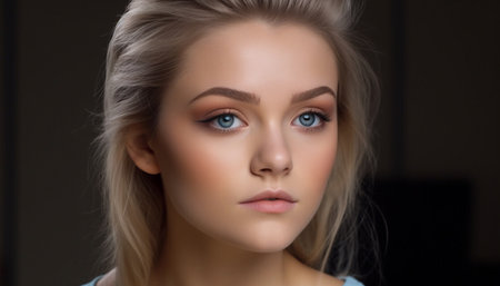 Beautiful fashion model with elegance and sensuality looking at camera generated by artificial intelligenceの素材