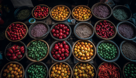 A large bowl of fresh, organic vegetables in vibrant colors generated by artificial intelligenceの素材