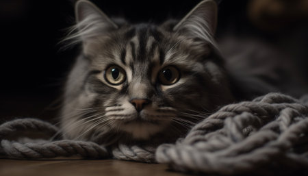 Cute kitten with striped fur staring at camera, playful and fluffy generated by artificial intelligenceの素材