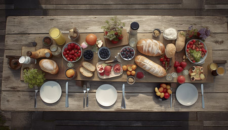 Fresh organic berry salad on rustic wooden table for healthy eating generated by artificial intelligenceの素材