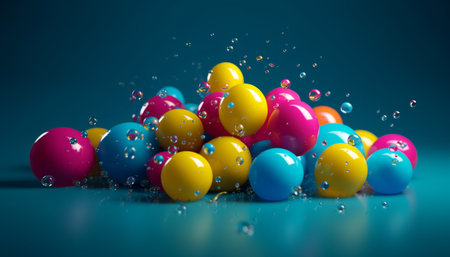 Colorful balloons flying high, bringing joy to celebration and fun generated by artificial intelligenceの素材