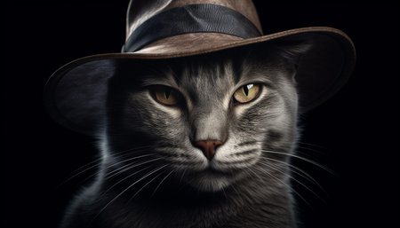 Cute kitten staring with elegance, fur and whisker in focus generated by artificial intelligenceの素材