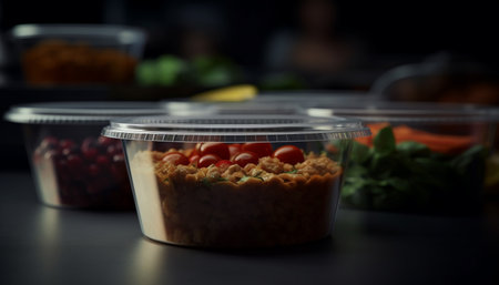 Fresh organic vegetarian salad, a healthy meal with varied ingredients generated by artificial intelligenceの素材