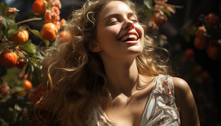 Beautiful young women enjoying nature cheerful summer celebration, carefree and relaxed generated by artificial intelligenceの素材