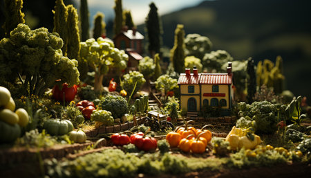 Fresh organic vegetables decorate rustic autumn table for healthy celebration generated by artificial intelligenceの素材