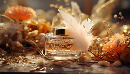 Nature beauty in an old fashioned bottle, a rustic elegance generated by artificial intelligenceの素材