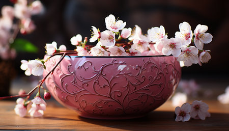 Flower vase decoration, freshness of nature, plant petal wood generated by artificial intelligenceの素材