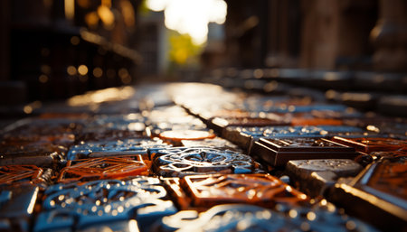 Metal industry, old steel machinery, dirty workshop, rusty equipment, selective focus generated by artificial intelligenceの素材