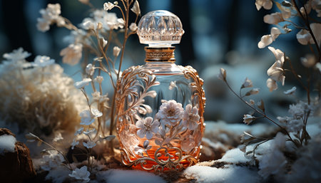 Rustic elegance an antique vase holds a small winter bouquet generated by artificial intelligenceの素材