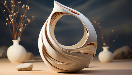 Nature decoration sand shapes, decor patterns, vase spirals, summer still life generated by artificial intelligenceの素材