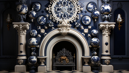 Ancient chapel, adorned with ornate sculptures, exudes spirituality and elegance generated by artificial intelligenceの素材