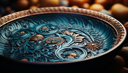 Patterned pottery bowl, a souvenir of ancient East Asian culture generated by artificial intelligenceの素材
