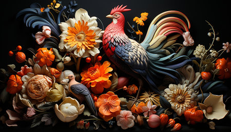 Colorful autumn foliage decorates the farm, celebrating nature vibrant palette generated by artificial intelligenceの素材