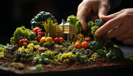 Freshness and variety on the table healthy eating with organic vegetables generated by artificial intelligenceの素材