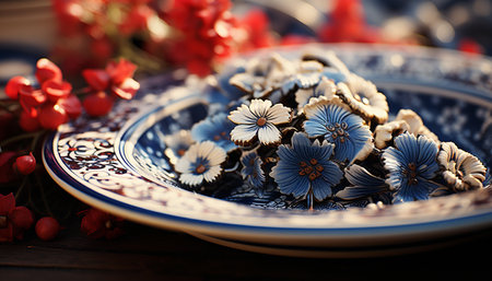 Nature decoration flower plant in bowl, patterned leaf, freshness in vase generated by artificial intelligenceの素材