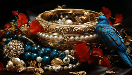 An ornate necklace with vibrant gemstones, a symbol of elegance generated by artificial intelligenceの素材