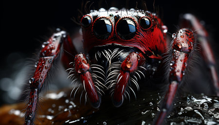 Spooky spider, small and wet, dangerous in the dark forest generated by artificial intelligenceの素材